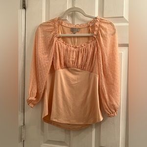 Size small pink peachy blush sheer frilly dot long sleeve blouse